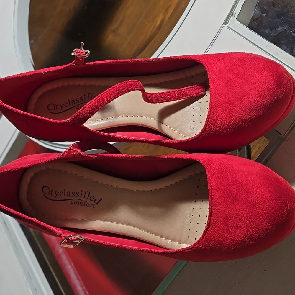 Red suede heels